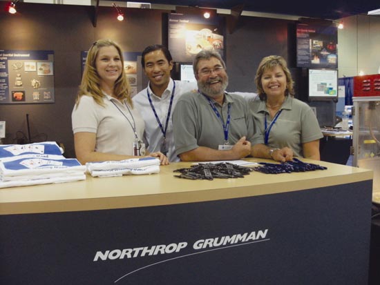 Northrop Grumman personnel Jill Rigler, Ed Chou, George Vannick, and Velvet Hoover explain the company’s programs to booth visitors on the show floor. Northrop Grumman was a Gold Sponsor of GPS World’s Leadership Dinner.