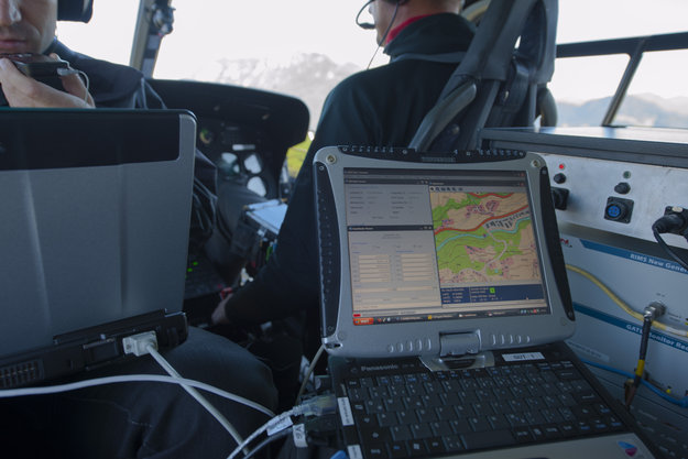 The test receiver. The helicopter flew a variety of manoeuvres, from fast loops to mid-air hovering, to see how satnav signals were received in practice.