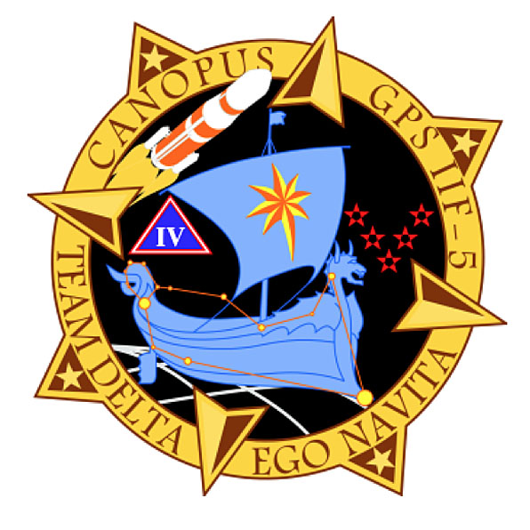 Launch logo. The nickname of the IIF-5 satellite is Canopus, the brightest star in the modern constellation Carina and the second brightest star in the night-time sky, after Sirius.