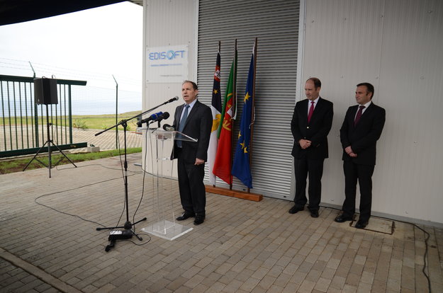ESA’s Galileo Ground Segment Procurement Manager Syvain Loddo speaks during the opening ceremony of the new Galileo Sensor Station on Portugal's Santa Maria island.