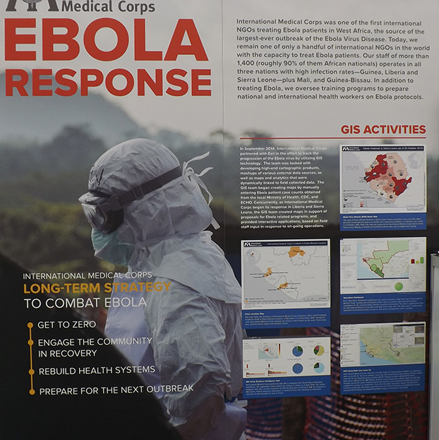 Displays highlight the response to the ebola outbreak by several organizations, including the International Medical Corps. (Photo: Tracy Cozzens)