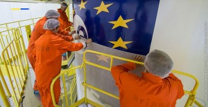 The logos of the two new satellites in the Galileo constellation are placed on the launcher fairing. (Credit: CNES)