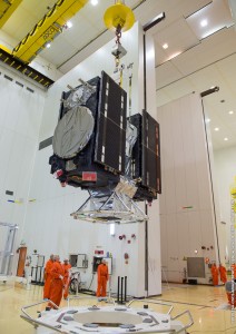 Galileos 9 and 10 are lowered onto the Fregat upper stage. (Credit: CNES/ESA)