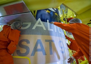 The logos of the two new satellites in the Galileo constellation are placed on the launcher fairing. (Credit: CNES)