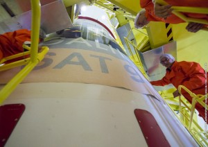 The logos of the two new satellites in the Galileo constellation are placed on the launcher fairing. (Credit: CNES)