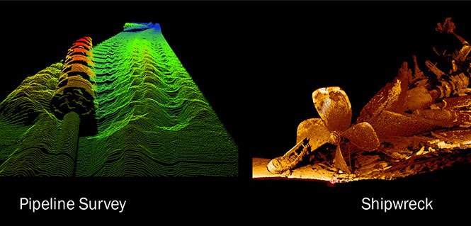 (Center) The National Oceanic and Atmospheric Administration (NOAA) used the ULS-500 to explore the Monohansett shipwreck site at the Thunder Bay National Marine Sanctuary. The ULS 500 captured detailed 3D models of the Monohansett at a range of approximately 3m to 5m. (Credit: 2G Robotics)