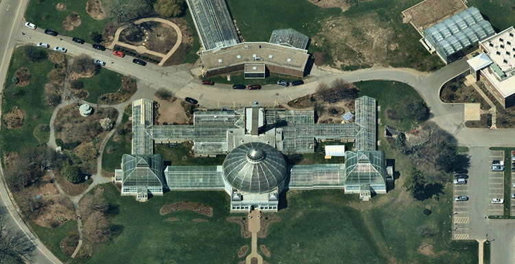A capture of the Buffalo and Erie County Botanical Gardens in Buffalo, New York, taken in May 2018. (Image: Nearmap)