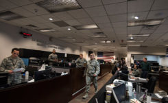 The 2nd Space Operations Squadron operations floor is a flurry of activity during 2nd SOPS’s formal command of Architecture Evolution Plan 7.5. (Photo: USAF/Senior Airman William Tracy)