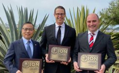 With their new Fellowship plaques are (from left) Gao, Humphreys and Rodríguez. (Photo: ION)