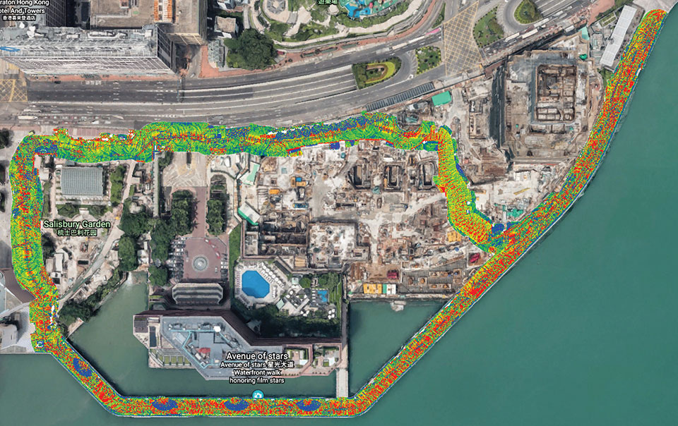 The route taken by the mobile mapping backpack carrier in the harbor area. (Image: The Hong Kong Polytechnic University)