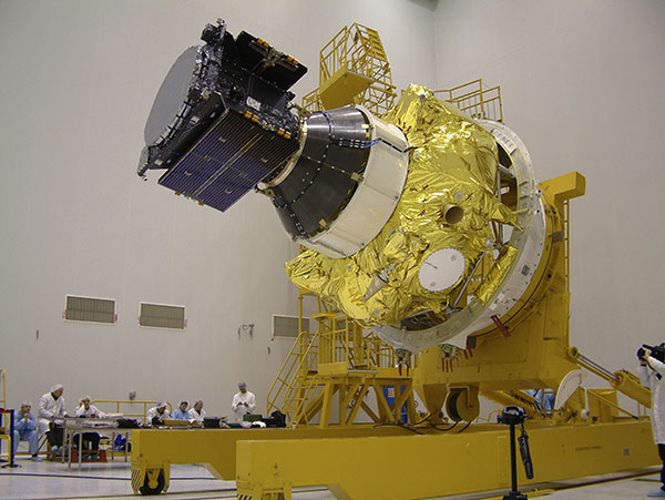 Europe's first navigation satellite GIOVE-A, short for Galileo In-Orbit Validation Element-A, during flight preparation. (Photo: ESA)