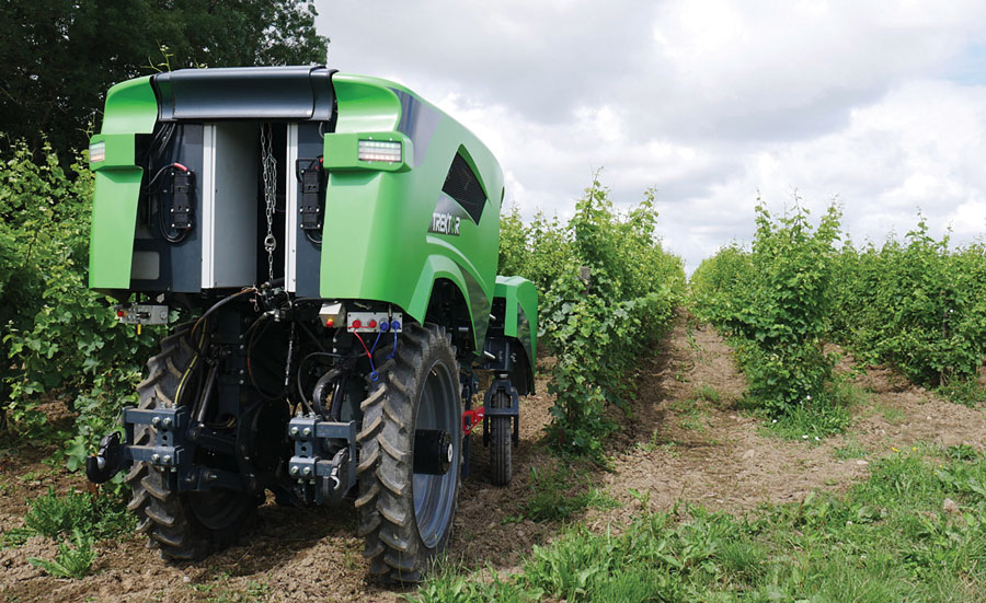 THE TREKTOR HYBRID ROBOT for agriculture, made by the French company SITIA, can work on a variety of crops by changing the width of its wheelbase and can perform many repetitive tasks, such as spraying and hoeing. (Image: SITIA)