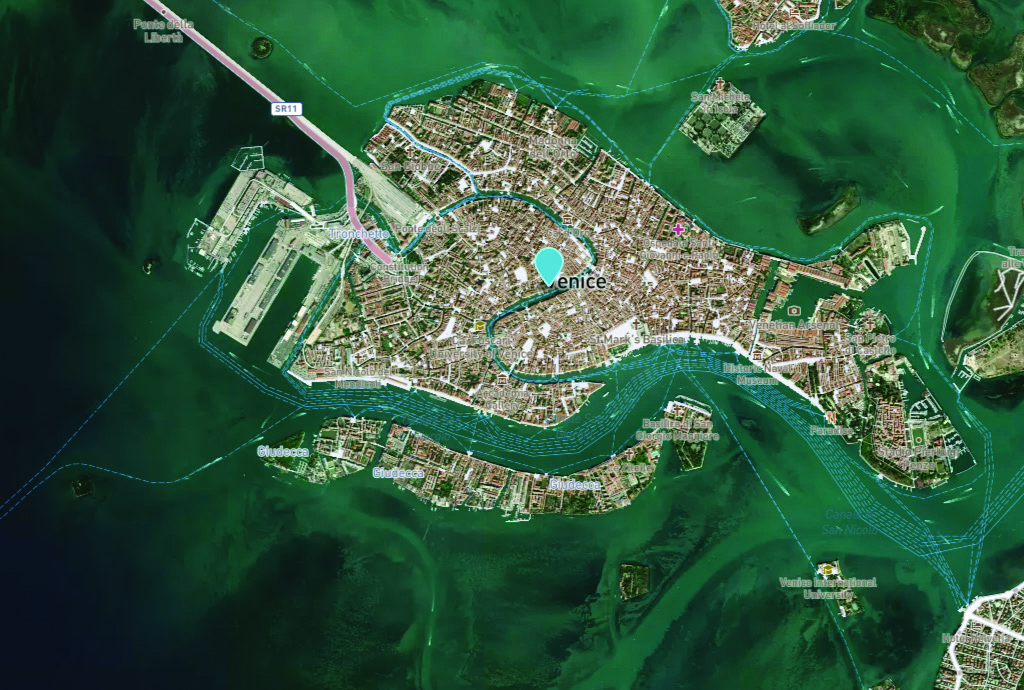 Compared to the image of Venice in 2008, this U.S. Geological Survey (USGS) satellite image of Venice from May 2023 shows the rise in sea level within the past 15 years. (Image: USGS)