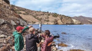 USC SSI GIST graduate students collect field data with the Eos Arrow 100 submeter GNSS receiver during the field excursion week of the Spatial Data Aquisition course in the fall of 2022. (Credit: Laura Loyola)