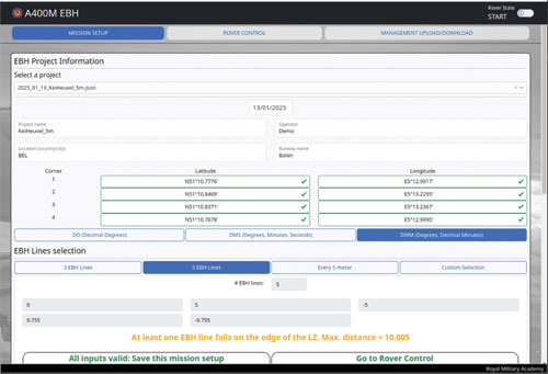 Figure 7b The tablet showing the rover control and the real-time status of the UGV and the EBH results.