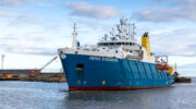 The research vessel Cefas Endeavour at dock in Lowestoft.(Credit: Cefas)
