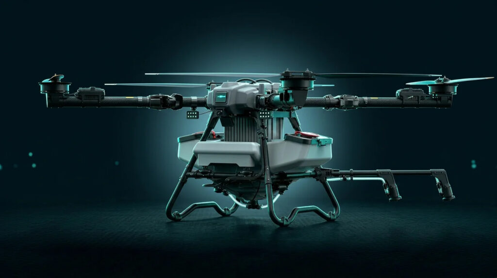The GDA80-120 heavy-lift agricultural UAV has with centimeter-level RTK accuracy and autonomous AI vision. (Credit: GeoDash)
