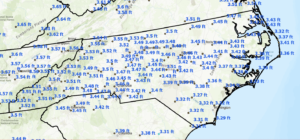 Approximate differences between NATRF2022 (Epoch 2020.0) and NAD 83 2011 (Epoch 2010.0) in NC Horizontal Change (unit ft). (Credit: Dave Zilkoski)