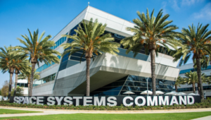 The new Space Systems Command sign was revealed during an unveiling ceremony that took place at Los Angeles Air Force Base, California, Nov. 17, 2021. The ceremony included speeches from LA AFB and SSC leadership. (Credit: U.S. Space Force photo by Van Ha)