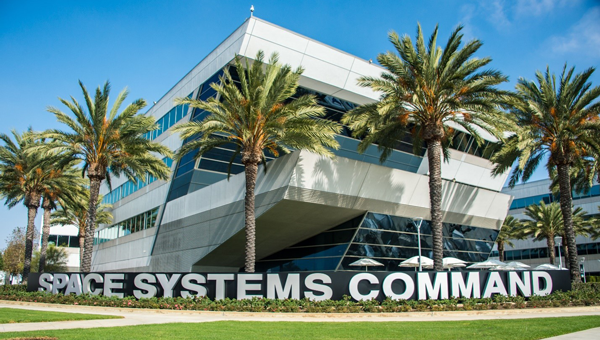 The new Space Systems Command sign was revealed during an unveiling ceremony that took place at Los Angeles Air Force Base, California, Nov. 17, 2021. The ceremony included speeches from LA AFB and SSC leadership. (Credit: U.S. Space Force photo by Van Ha)