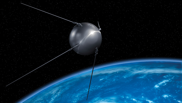 Artist’s rendering of the first artificial Earth satellite, launched in 1957 by the Soviet Union. (Image: EduardHarkonen / iStock / Getty Images Plus / Getty Images)