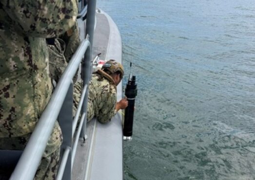 A U.S. Navy sailor employs the Hammer of the Gods emitter during Project Convergence Capstone 6 experimentation in July in southern California. (Photo: courtesy of U.S. Space Force)