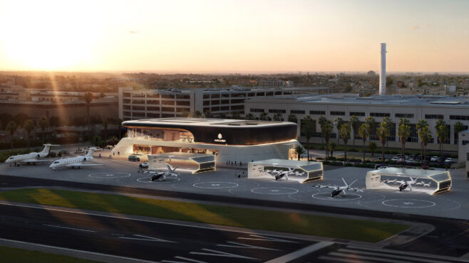 Concept art of an air taxi station. (Credit: Archer)