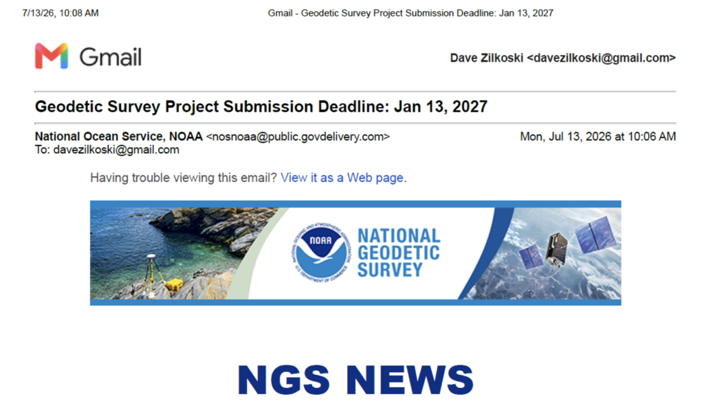 July 13 News Notice from NGS. (Credit: David Zilkoski) 