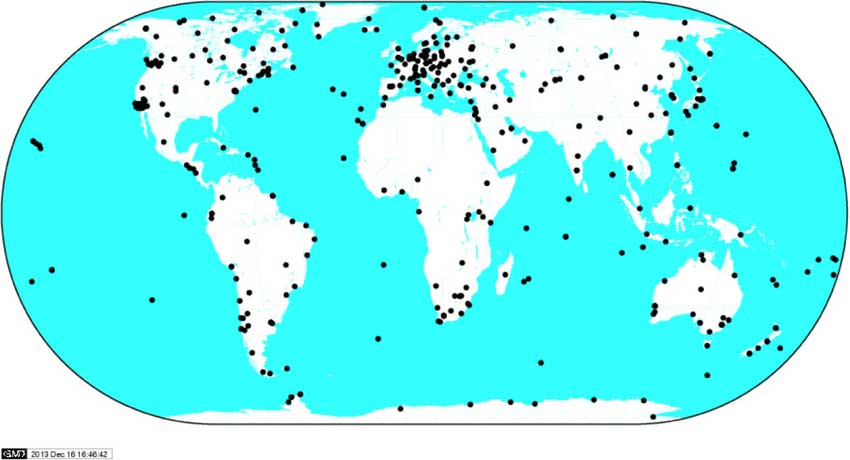 IGS Global Network: the worldwide International GNSS Station (IGS) network of CORS stations is used as a standard geographical reference and to measure shifts in the solid Earth, oceans and ice.(Image: ESA)